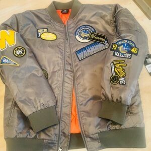 GSW Logo Bomber Jacket w/Free Curry Funko